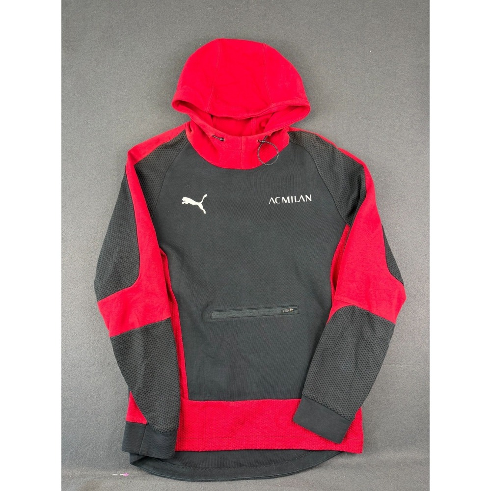 Puma Mens Red Black AC Milan Evostripe Hoodie Football Soccer Training DryCell S